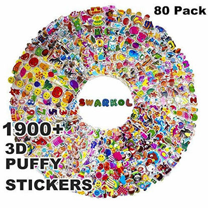 Picture of Stickers for Kids 1900+, 80 Different Sheets, 3D Puffy Stickers, Bulk Kids Stickers for Girl Boy Birthday Gift, Craft Scrapbooking, Teachers, Toddlers, Including Animals, Stars, Fish, Hearts and More