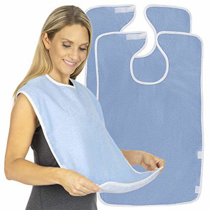 Picture of Vive Adult Bibs (2 Pack) - Waterproof Apron Set for Men, Women for Eating with Adjustable Strap - Washable Reusable Large Terry Cloth for Elderly, Seniors and Disabled - Extra Long Clothing Protector