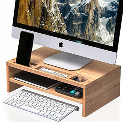 Picture of Well Weng Desk Monitor Riser Stand with Storage Organizer 2 Shelves for Computer, iMac, Printer, Laptop