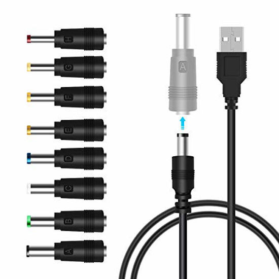 LANMU USB to DC Power Cable,8 in 1 Universal USB to DC Jack Charging Cable Power Cord with 8 Interchangeable Plugs Connectors Adapter for Router,Mini Fan,Speaker and More Electronics Devices 