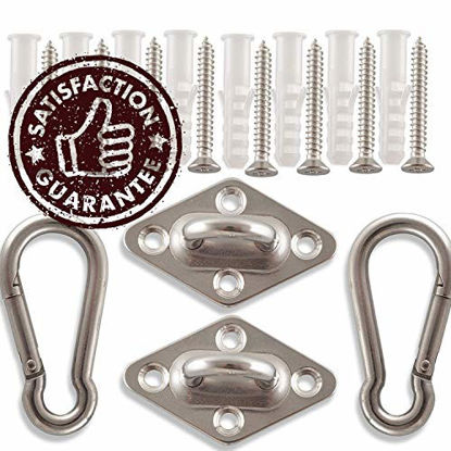 Picture of Premium Hammock Hooks by Amerigo - Best Hanging Kit for Your Relaxation - Heavy Duty - Set of 2 Pad Plates, Spring Snap Hooks, 8 Anchors and Lag Screws Made of Stainless Steel for Perfect Experience!