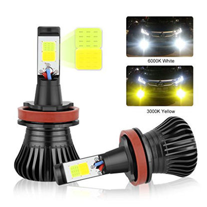 Picture of H11 LED Fog Light Bulbs H8 H9 LED Bulbs, Dual Color with COB Chips Super Bright Replacment for Car DRL or Fog Lights 3000K Yellow Amber 6000K Xenon White