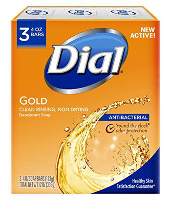 Picture of Dial Antibacterial Deodorant Bar Soap, 4oz each, Pack of 3 Gold Bars