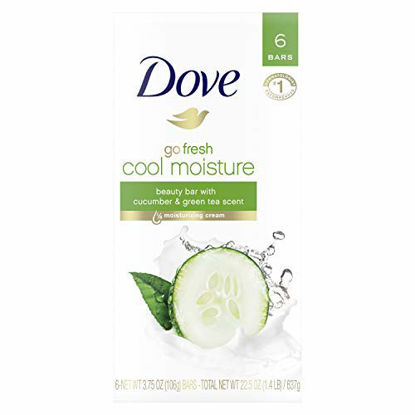 Picture of Dove go fresh Beauty Bar for Softer Skin Cucumber and Green Tea More Moisturizing than Bar Soap 3.75 oz Bars Cucumber & Green Tea 6 Count