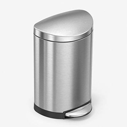 Picture of simplehuman 6 Liter / 1.6 Gallon Semi-Round Bathroom Step Trash Can, Brushed Stainless Steel