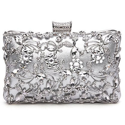 Picture of Womens Beaded Clutch Rhinestone Evening Bag Wedding Bridal Prom Purse,Silver.