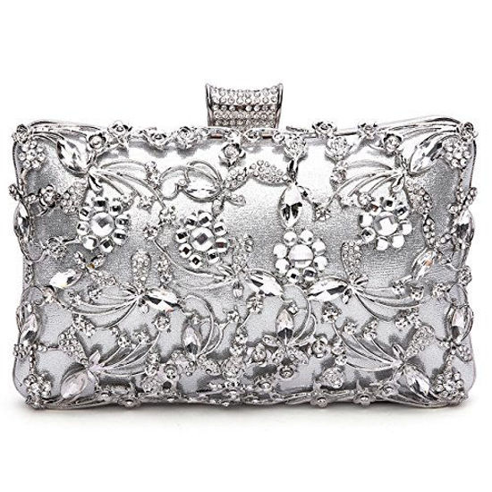 GetUSCart- Womens Beaded Clutch Rhinestone Evening Bag Wedding Bridal Prom  Purse,Silver.