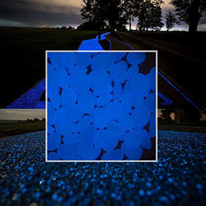 Picture of 300pcs Glow in The Dark Pebbles for Walkways Décor, Outside Bulk Glow in The Dark Rocks for Outdoor Fairy Garden, Glowing Stones for Driveway, Fish Tank Aquarium Glow Decorations Gravel, White/Blue