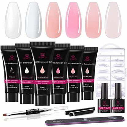 Picture of Makartt Poly Nail Extension Gel Kit Acrylic Extension Gel Nail Enhancement Clear Pink White Nail Gel Builder Trail Set All-in-One Manicure Kit P-01