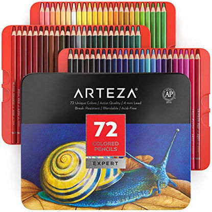Picture of Arteza Colored Pencils, Professional Set of 72 Colors, Soft Wax-Based Cores, Art Supplies for Drawing Art, Sketching, Shading & Coloring, Vibrant Artist Pencils for Beginners & Pro Artists in Tin Box