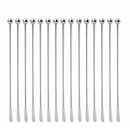 Picture of 15Pcs Stainless Steel Coffee Beverage Stirrers Stir Cocktail Drink Swizzle Stick with Small Rectangular Paddles 
