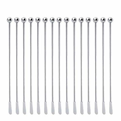 Picture of 15Pcs Stainless Steel Coffee Beverage Stirrers Stir Cocktail Drink Swizzle Stick with Small Rectangular Paddles 