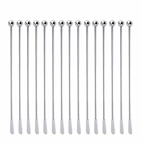 Picture of 15Pcs Stainless Steel Coffee Beverage Stirrers Stir Cocktail Drink Swizzle Stick with Small Rectangular Paddles 