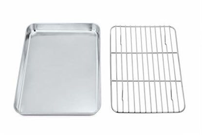 Picture of P&P CHEF Toaster Oven Tray and Rack Set, Stainless Steel Baking Pan with Cooling Rack, Fit Your Small Oven & Single Person Use, Non Toxic & Easy Clean