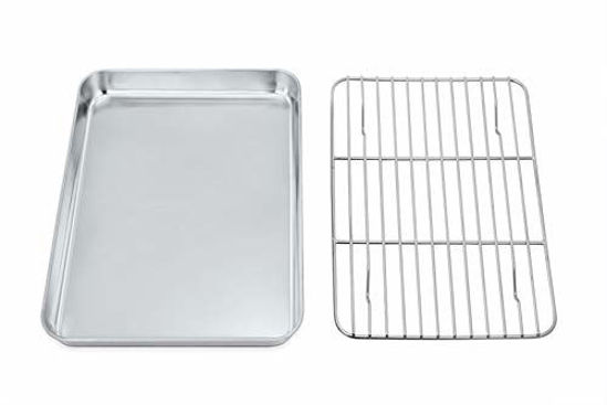 P&P CHEF Toaster Oven Tray and Rack Set, Stainless Steel Baking Pan with  Cooling Rack, Fit Your Small Oven & Single Person Use, Non Toxic & Easy  Clean