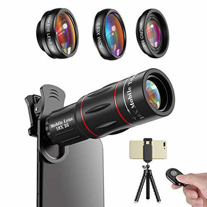 Picture of Apexel Phone Photography Kit-Flexible Phone Tripod +Remote Shutter +4 in 1 Lens Kit- 18X Telephoto Lens, Fisheye, Macro & Wide Angle Lens for iPhone 11/XS Max/XR/ XS/X 8 7 Plus Samsung OnePlus Phones