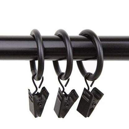 Picture of Lansian 20pcs Rustproof Drapery Matte Stainless Steel Metal Curtain Rings with Clips 2 inch Drapery Rings, Vintage Black (2" Interior Diameter)