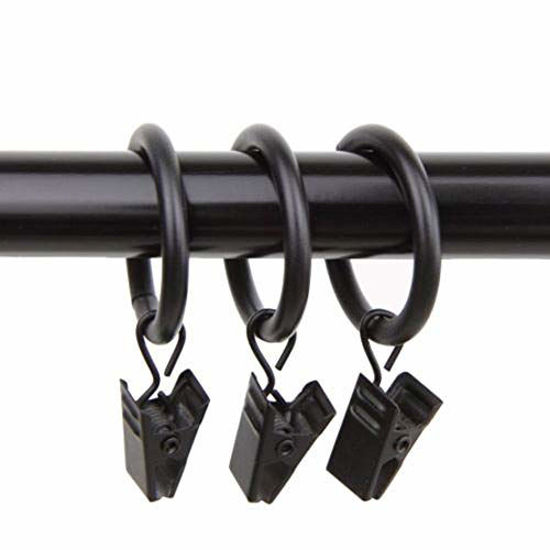 Picture of Lansian 20pcs Rustproof Drapery Matte Stainless Steel Metal Curtain Rings with Clips 2 inch Drapery Rings, Vintage Black (2" Interior Diameter)