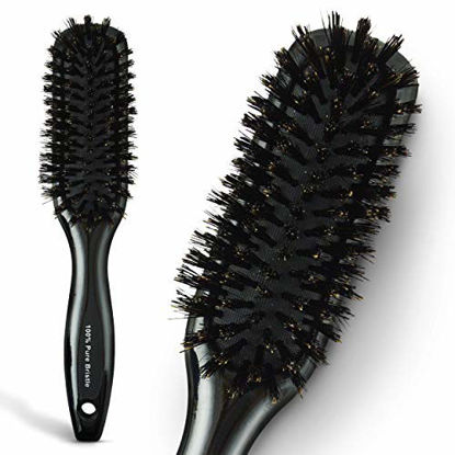 Picture of Boar Bristle Hair Brush Narrow - Black Wooden Paddle - Hair Accessories for All Hair Types
