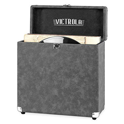 Picture of Victrola Vintage Vinyl Record Storage and Carrying Case, Fits all Standard Records - 33 1/3, 45 and 78 RPM, Holds 30 Albums, Perfect for your Treasured Record Collection, Gray, 1SFA (VSC-20-GRY)