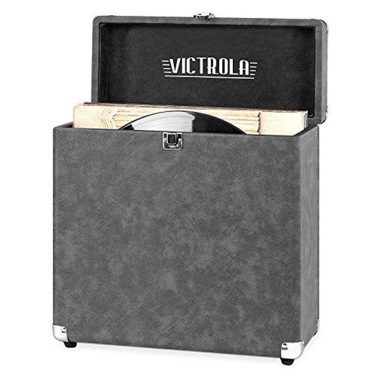 Picture of Victrola Vintage Vinyl Record Storage and Carrying Case, Fits all Standard Records - 33 1/3, 45 and 78 RPM, Holds 30 Albums, Perfect for your Treasured Record Collection, Gray, 1SFA (VSC-20-GRY)