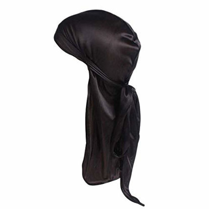 Picture of Century Star Satin Silk Head Wrap Durag Long Tail Beanies for Men Headwraps Cap 1 Pack Black