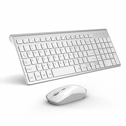Picture of Rechargeable Wireless Keyboard Mouse, 2.4G Thin Wireless Computer Keyboard and Mouse, Ergonomic,Compact, Full Size Perfect (White)