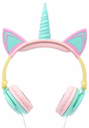 Picture of Gabba Goods Premium LED Light Up in The Dark Unicorn Over The Ear Comfort Padded Stereo Headphones with AUX Cable | Earphone Gift