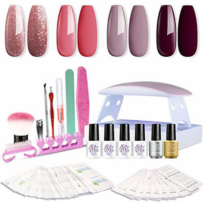 Picture of Sexy Mix Gel Nail Polish Kit with U V Light, Soak Off Gel Nail Polish 4 Colors 7ml, with 6W Portable Mini Nail Lamp, Base and Top Coat, DIY Manicure Gel Nail Kit for Starter