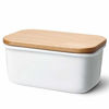 Picture of Sweese 301.101 Large Butter Dish - Porcelain Keeper with Beech Wooden Lid, Perfect for 2 Sticks of Butter, White