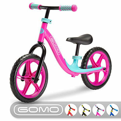 Picture of GOMO Balance Bike - Toddler Training Bike for 18 Months, 2, 3, 4 and 5 Year Old Kids - Ultra Cool Colors Push Bikes for Toddlers/No Pedal Scooter Bicycle with Footrest (Pink)