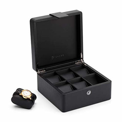 Picture of Vlando 6-Slot Watch Box Organizer Collector - Wooden Case and Snap Fastener Closure - Gift Packing, Black