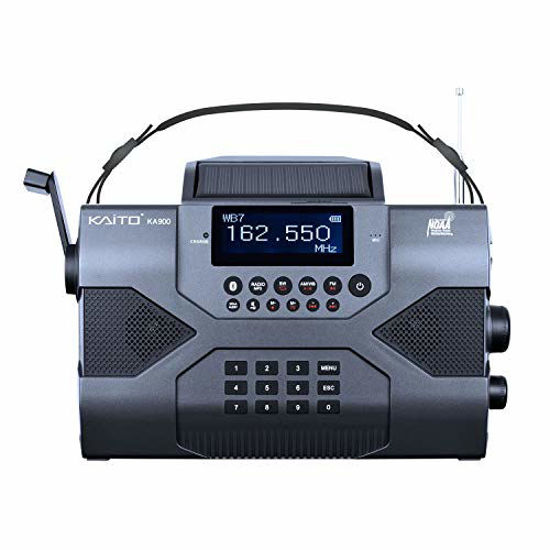 Picture of Kaito Emergency Radio Voyager Max KA900 Digital Solar Dynamo Crank Wind Up AM/FM/SW & NOAA Weather Stereo Radio Receiver with Bluetooth, Real-time Alert, MP3 Player, Recorder & Phone Charger, Black