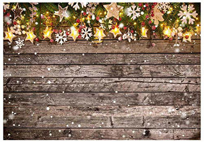 Picture of Funnytree 7x5ft Christmas Glitter Wooden Floor Photography Backdrop Stars Winter Snow Rustic Wood Party Background Faux Panel Texture Board Flat Lay Tabletop Xmas Photo Studio Props Banner