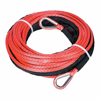 Picture of Astra DepotS 1/4" 50ft Winch Extension Synthetic Winch Rope Winch Cable ATV Winch Line with Stainless Steel Thimbles (1PC, Red)