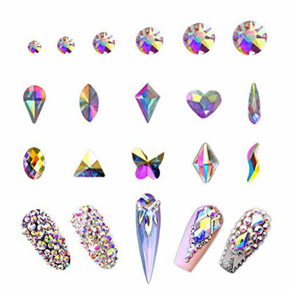 Picture of AB Crystal Rhinestones Set 100+1728 Pcs, Round and Multishape AB Glass Rhinestone, Flatback AB Crystals for Nails Clothes Face Jewelry