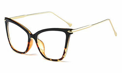 Picture of FEISEDY New Oversized Cat Eye Glasses Frame Non prescription Eyewear for Women B2460 (Black-Leopard, 53)