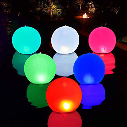 Picture of Solar LED Lights Inflatable, 14" Floating Pool Lights Waterproof Color Changing Hangable Ball Light for Pond Pool Beach Garden Backyard, Patio Decorative Night Light, Event Party as Mood Lights-1PCS