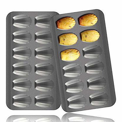 Picture of 2 Pack Madeleine Pan, OAMCEG 12 Cavity Heavy Duty Shell Shape Baking Mold Nonstick Cookie/Cake/Scone Pan Whoopie Pie Pan for Oven Baking