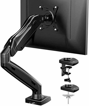 Picture of Single Monitor Mount - Articulating Gas Spring Monitor Arm, Adjustable Vesa Mount Desk Stand with Clamp and Grommet Base - Fits 17 to 27 Inch LCD Computer Monitors 4.4 to 14.3lbs