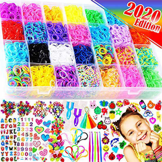 FUNZBO Rainbow Rubber Bands Bracelet Making Kit - Loom Bands Maker Refill Kits Set - 10 in 1 Super 11900+ Rubberband for Girls