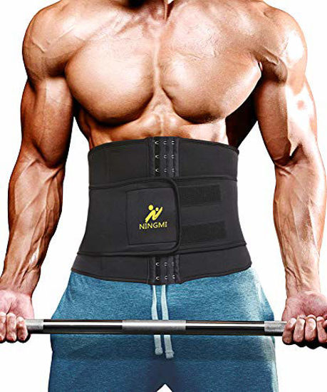 NINGMI Sauna Waist Trainer for Men Neoprene Waist Trimmer Belt Slim Body  Shaper Workout Sweat Wrap Sweat Belt Black