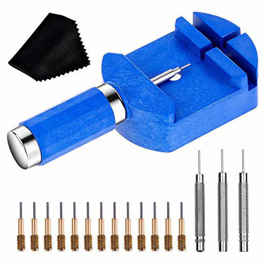 Picture of Watch Link Removal Tool Kit, Cridoz Watch Band Tool Chain Link Pin Remover with 12pcs Replacement Pins and 3pcs Pin Punches for Watch Bracelet Sizing, Watch Strap Adjustment and Watch Repair