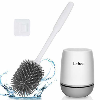 Picture of Lefree Silicone Toilet Brush and Holder, Bathroom Toilet Bowl Brush Set,Non-Slip Handle with TPR Soft Bristle,No Scratch Floor Standing/Wall Mounted Toilet Brush
