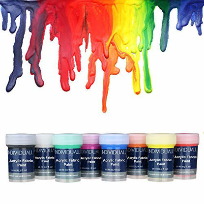 Picture of Premium Fabric & Textile Paints by individuall - Professional Grade Clothing Paint Set - Art and Hobby Paints - Craft Paint Set with 8 x 20 ml / 0.7 fl oz  - Vivid Colors - For Beginners, Students, & Artists