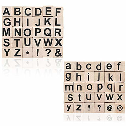Picture of Juvale Alphabet Wood Rubber Stamps, Upper & Lowercase Letters with Symbols, 60 Pieces