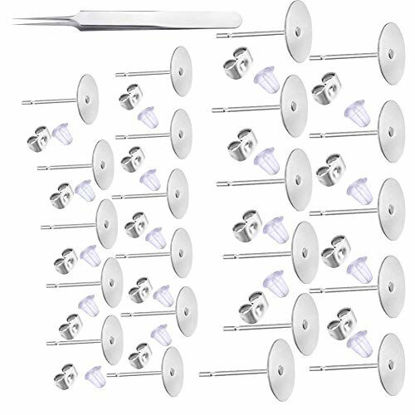 Picture of 1200 PCS 5MM Hypoallergenic Stainless Steel Earrings Posts Flat Pad Blank Earring Pin Studs With Butterfly Earring Backs And Silicone Bullet Earring Backs For Jewelry Making Findings