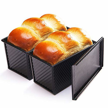 Picture of CHEFMADE Loaf Pan 2 Pcs, Non-Stick Bread Pan Carbon Steel Toast Pan with Cover for Baking Bread - Black
