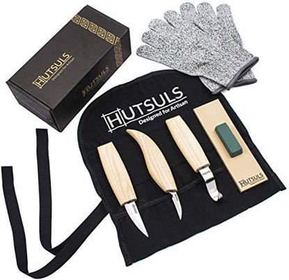 Picture of HUTSULS Wood Whittling Kit for Beginners - Razor Sharp Wood Carving Knife Set in Beautifully Designed Gift Box, Whittling Knife for Kids and Adults (8 Pieces)