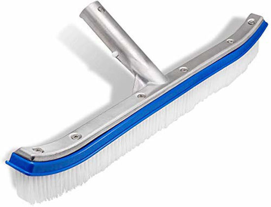 Picture of Swimming Pool Wall & Tile Brush ,18" Polished Aluminum Back Cleaning Brush Head Designed for Cleans Walls, Tiles & Floors, Nylon Bristles Pool Brush Head with EZ Clips (Pole not Included)